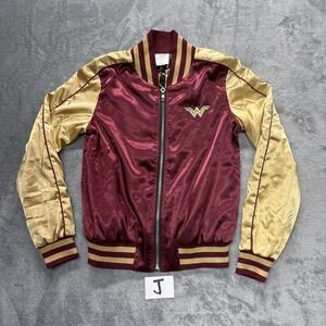 Wonder Woman Jacket Satin Letterman S Silky Yellow Burgundy Embroidered Full Zip